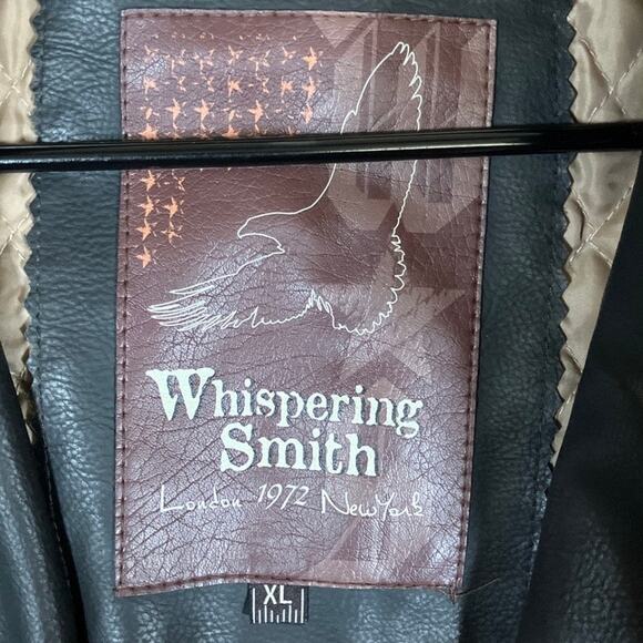 Whispering Smith Mens Jacket Black Stripes Full Zip Faux Leather Motorcycle XL - Picture 6 of 11